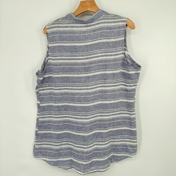 Ellen Tracy Womens Sleeveless Button Down Striped Blouse size XL Blue Linen - Picture 9 of 11